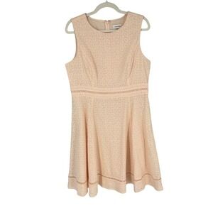 Calvin Klein Dress Womens 12 Peachy Pink Lace Fit & Flare Sleeveless Lined